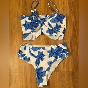 SHEIN Swim Summer Three-Piece Blue & White Flowers Bikini Set & Skirt - **NWT**